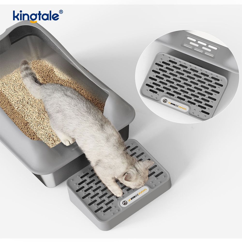 Katzentoilette aus Edelstahl mit Fußpedal, Metall-Katzentoilette mit hohen Seiten, nie