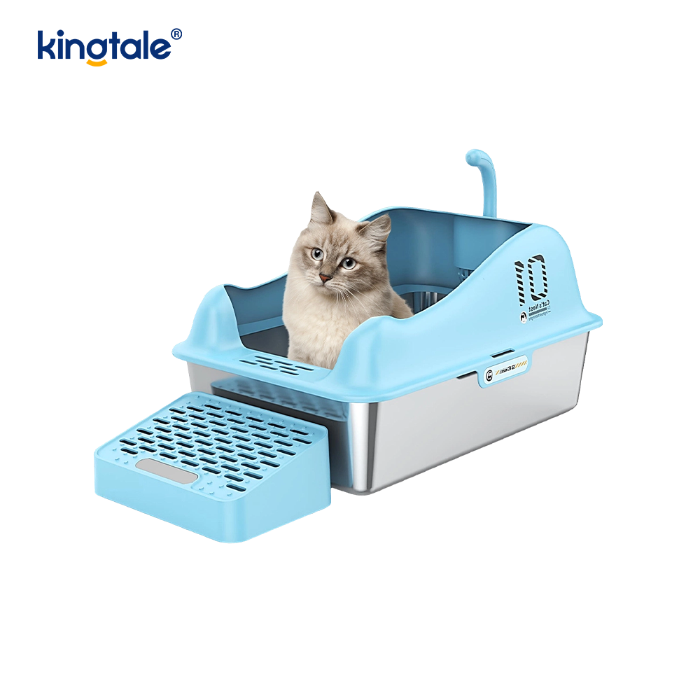 Katzentoilette aus Edelstahl mit Fußpedal, Metall-Katzentoilette mit hohen Seiten, nie