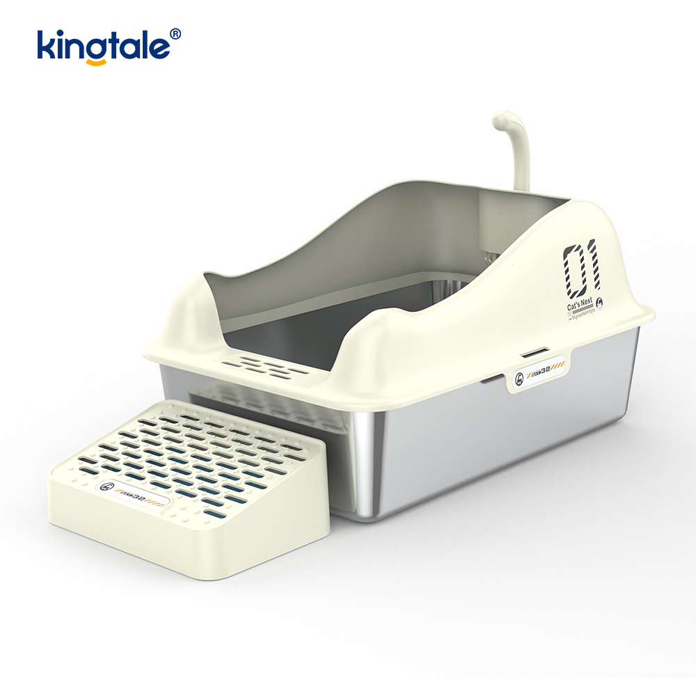 Katzentoilette aus Edelstahl mit Fußpedal, Metall-Katzentoilette mit hohen Seiten, nie