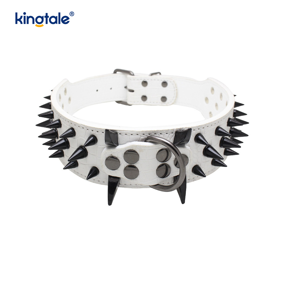 Scharfes Hundehalsband mit Spikes und Nieten. Stilvolle Hundehalsbänder aus Leder