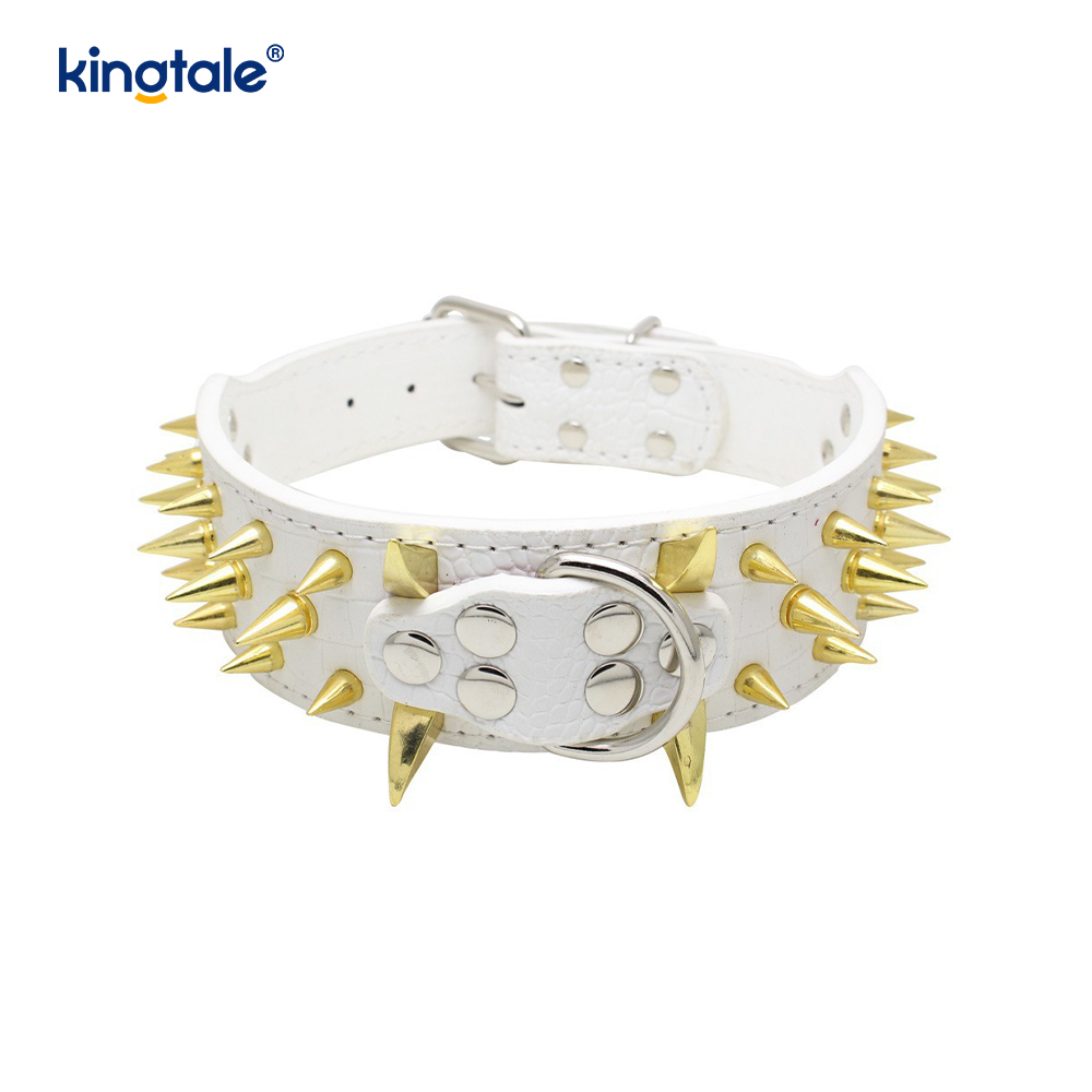 Scharfes Hundehalsband mit Spikes und Nieten. Stilvolle Hundehalsbänder aus Leder