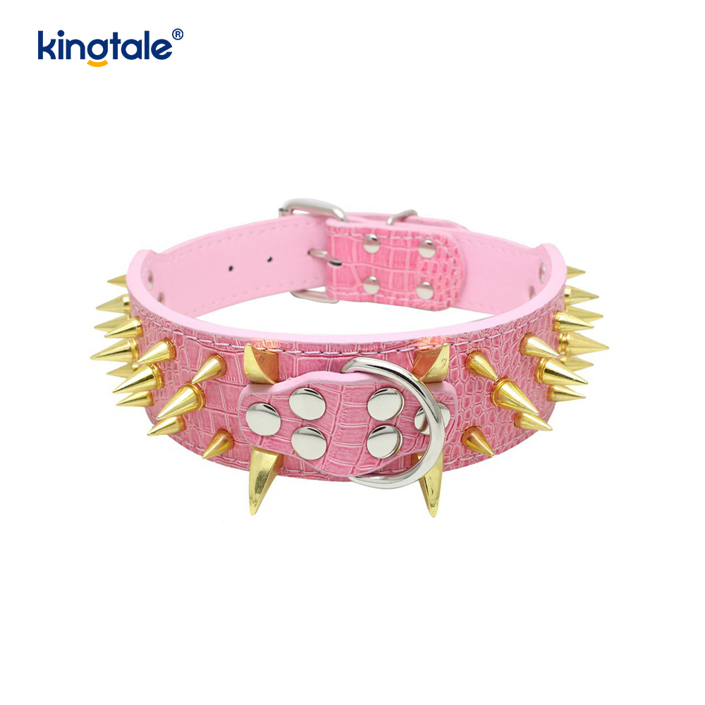Scharfes Hundehalsband mit Spikes und Nieten. Stilvolle Hundehalsbänder aus Leder