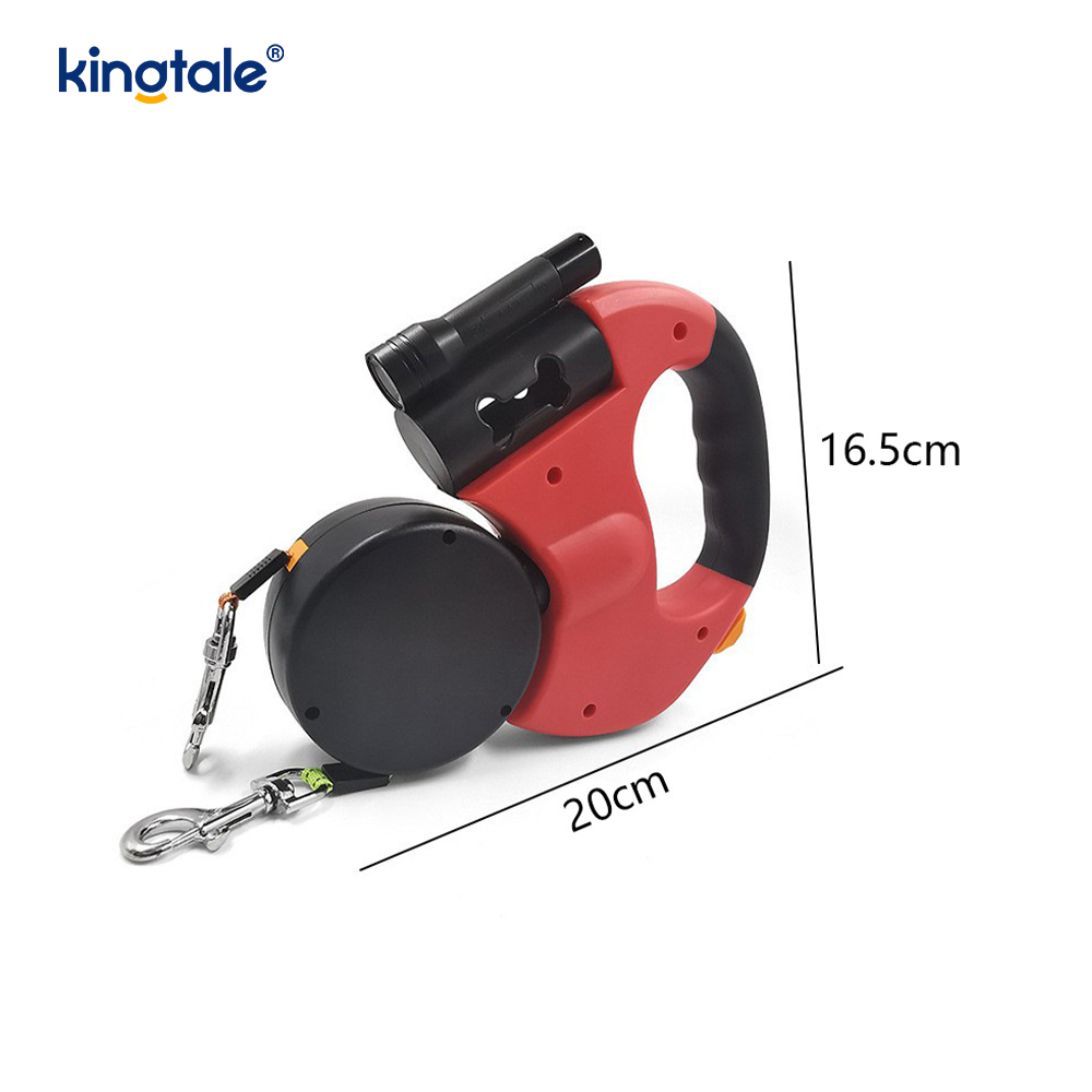 Um 360 Grad einziehbare Doppel-Hundeleine mit LED-Licht