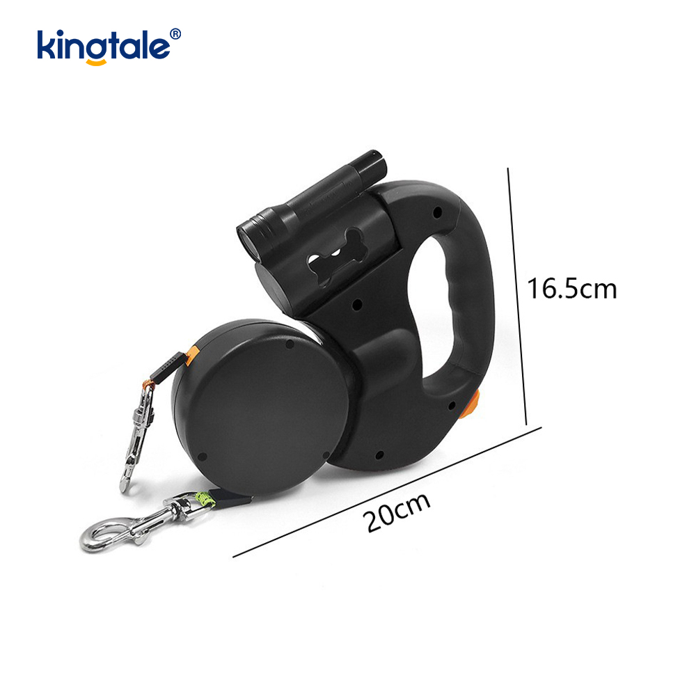 Um 360 Grad einziehbare Doppel-Hundeleine mit LED-Licht