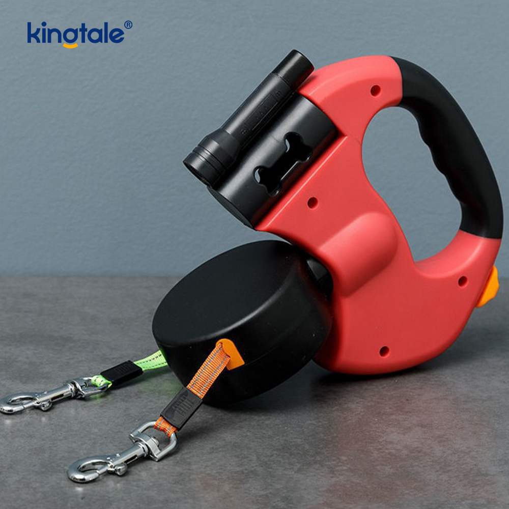 Um 360 Grad einziehbare Doppel-Hundeleine mit LED-Licht
