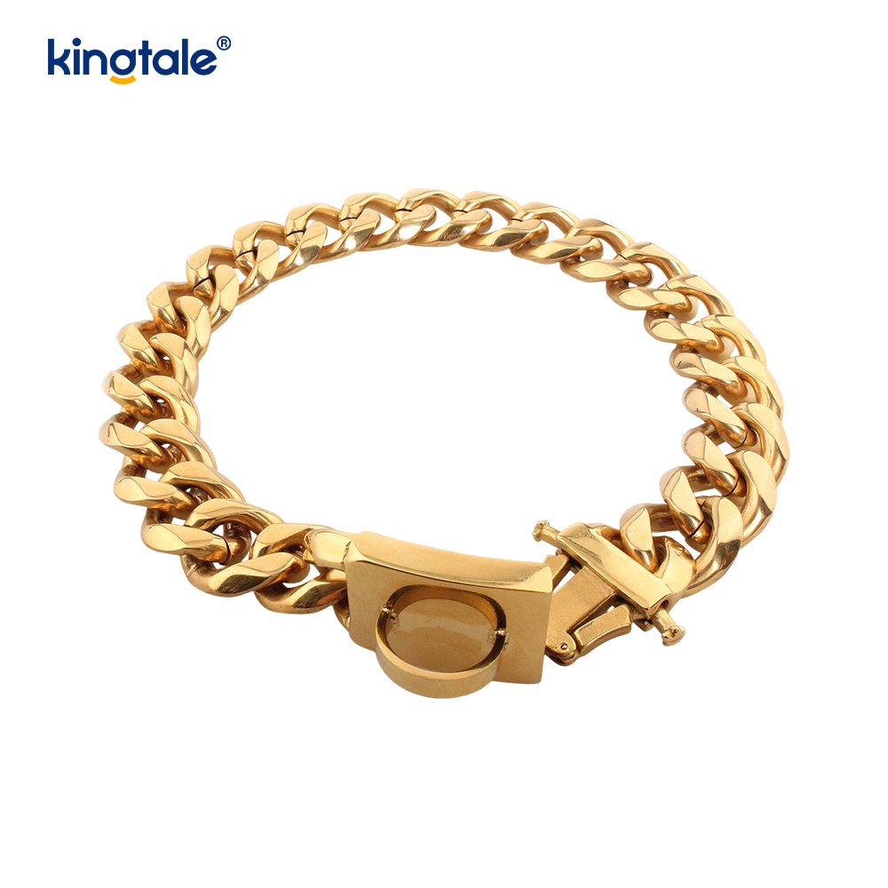 Modisches plattiertes Edelstahl-Hundehalsband mit kubanischem Gliederhalsband für Hunde
