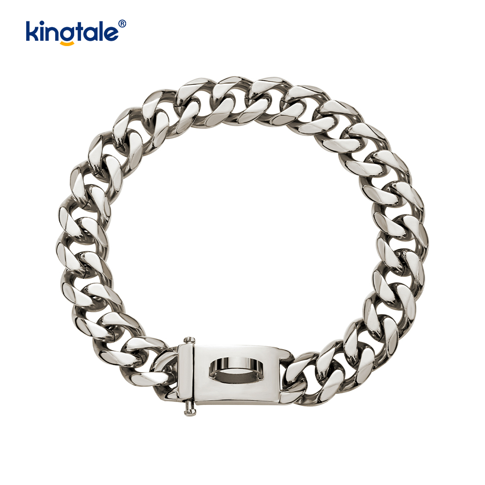 Modisches plattiertes Edelstahl-Hundehalsband mit kubanischem Gliederhalsband für Hunde